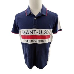 Gant U.S. Sailing NHCT Polo Shirt Red White Blue Colorblock Mens Medium Vintage